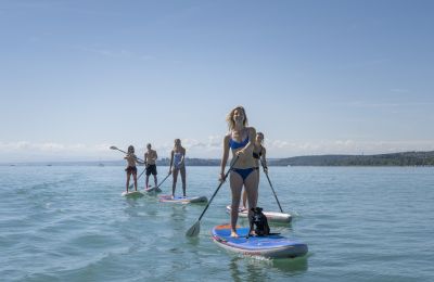 Stand-Up-Paddling, SUP Gruppe auf dem Bodensee